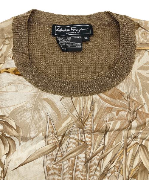 Salvatore Ferragamo（サルヴァトーレ フェラガモ）Salvatore Ferragamo (サルヴァトーレ フェラガモ) 虎ドッキングラメ半袖ニット ベージュ サイズ:XLの古着・服飾アイテム