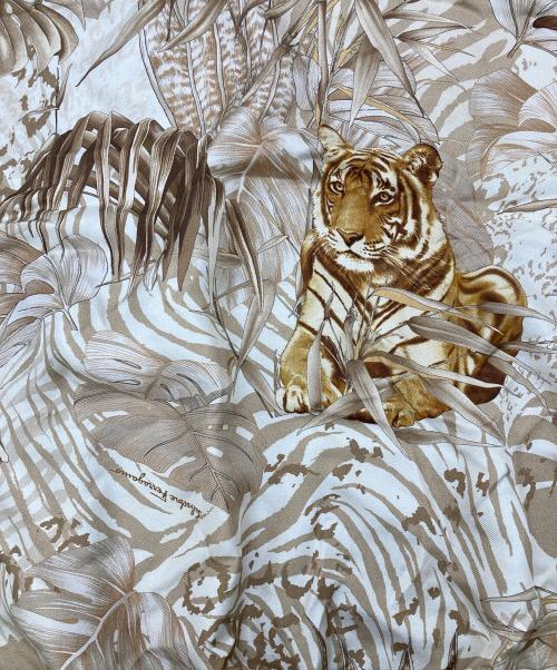 Salvatore Ferragamo（サルヴァトーレ フェラガモ）Salvatore Ferragamo (サルヴァトーレ フェラガモ) 虎ドッキングラメ半袖ニット ベージュ サイズ:XLの古着・服飾アイテム