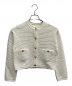 anuansアニュアンス）の古着「ノーカラーラーベンニットジャケット」｜ホワイト