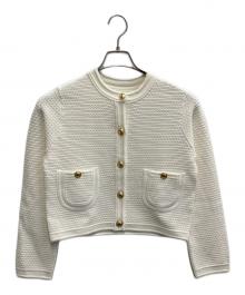 anuans（アニュアンス）の古着「ノーカラーラーベンニットジャケット」｜ホワイト