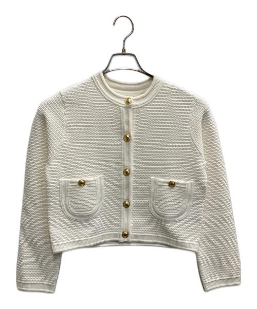 anuans（アニュアンス）anuans (アニュアンス) ノーカラーラーベンニットジャケット ホワイト サイズ:1の古着・服飾アイテム