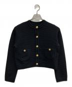 anuansアニュアンス）の古着「ノーカラーラーベンニットジャケット」｜ブラック