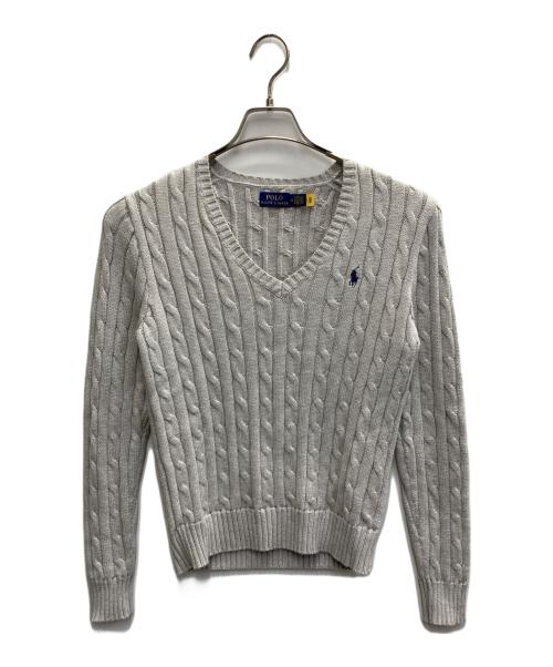 POLO RALPH LAUREN（ポロ・ラルフローレン）POLO RALPH LAUREN (ポロ・ラルフローレン) ケーブルニット コットン Vネック セーター グレー サイズ:Mの古着・服飾アイテム