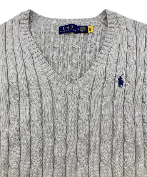 POLO RALPH LAUREN（ポロ・ラルフローレン）POLO RALPH LAUREN (ポロ・ラルフローレン) ケーブルニット コットン Vネック セーター グレー サイズ:Mの古着・服飾アイテム