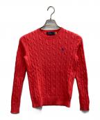 POLO RALPH LAURENポロ・ラルフローレン）の古着「ケーブルニット コットン クルーネック セーター」｜レッド