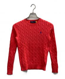 POLO RALPH LAUREN（ポロ・ラルフローレン）の古着「ケーブルニット コットン クルーネック セーター」｜レッド