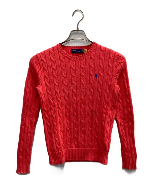 POLO RALPH LAUREN（ポロ・ラルフローレン）POLO RALPH LAUREN (ポロ・ラルフローレン) ケーブルニット コットン クルーネック セーター レッド サイズ:Sの古着・服飾アイテム