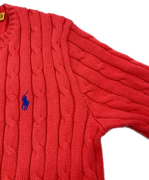 POLO RALPH LAUREN（ポロ・ラルフローレン）POLO RALPH LAUREN (ポロ・ラルフローレン) ケーブルニット コットン クルーネック セーター レッド サイズ:Sの古着・服飾アイテム