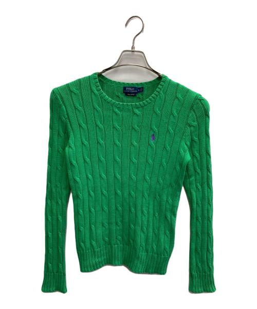 POLO RALPH LAUREN（ポロ・ラルフローレン）POLO RALPH LAUREN (ポロ・ラルフローレン) ケーブルニット コットン クルーネック セーター グリーン サイズ:Mの古着・服飾アイテム