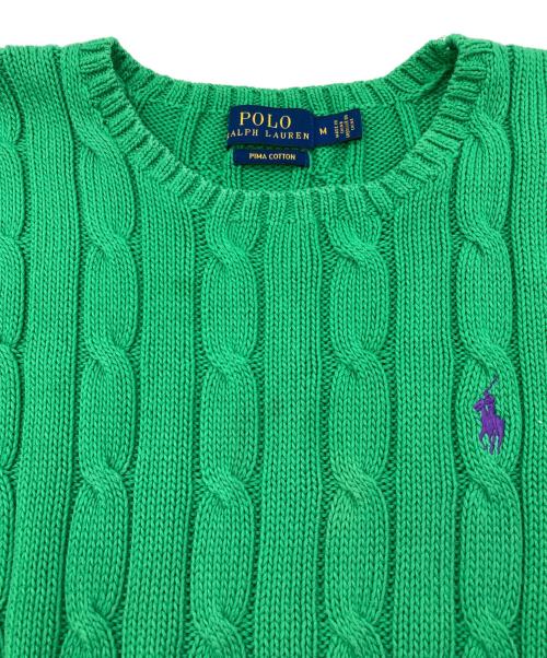POLO RALPH LAUREN（ポロ・ラルフローレン）POLO RALPH LAUREN (ポロ・ラルフローレン) ケーブルニット コットン クルーネック セーター グリーン サイズ:Mの古着・服飾アイテム