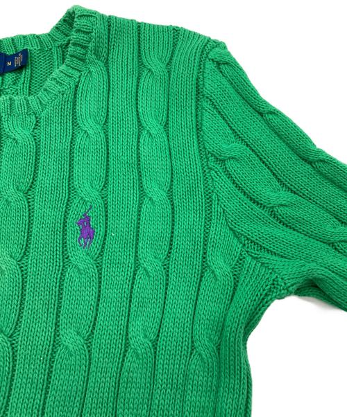 POLO RALPH LAUREN（ポロ・ラルフローレン）POLO RALPH LAUREN (ポロ・ラルフローレン) ケーブルニット コットン クルーネック セーター グリーン サイズ:Mの古着・服飾アイテム