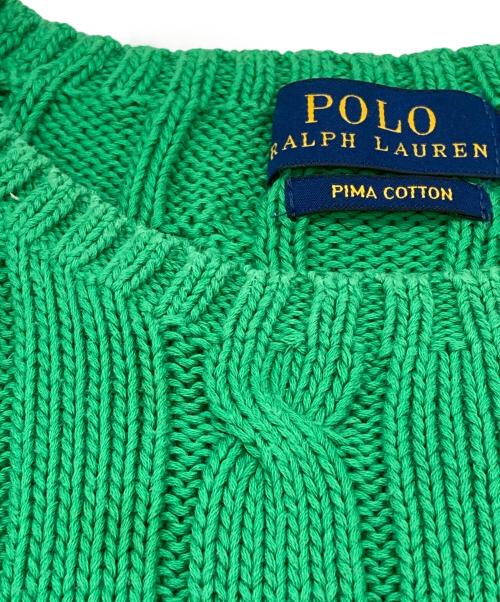 POLO RALPH LAUREN（ポロ・ラルフローレン）POLO RALPH LAUREN (ポロ・ラルフローレン) ケーブルニット コットン クルーネック セーター グリーン サイズ:Mの古着・服飾アイテム