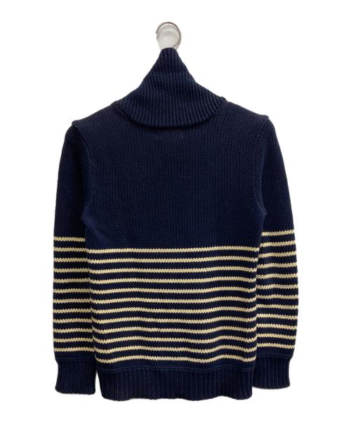 RRL（ダブルアールエル）RRL (ダブルアールエル) コットンリネンショールカラーボーダーニット ネイビー サイズ:Sの古着・服飾アイテム