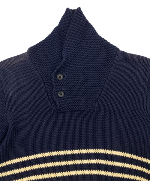 RRL（ダブルアールエル）RRL (ダブルアールエル) コットンリネンショールカラーボーダーニット ネイビー サイズ:Sの古着・服飾アイテム