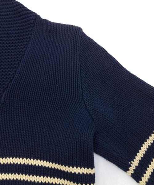 RRL（ダブルアールエル）RRL (ダブルアールエル) コットンリネンショールカラーボーダーニット ネイビー サイズ:Sの古着・服飾アイテム