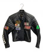 VANSONバンソン）の古着「TC ロゴワッペン シングルライダースジャケット」｜ブラック