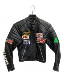 VANSON（バンソン）の古着「TC ロゴワッペン シングルライダースジャケット」｜ブラック