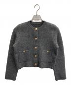 anuansアニュアンス）の古着「カシミヤブレンドノーカラーニットジャケット」｜グレー