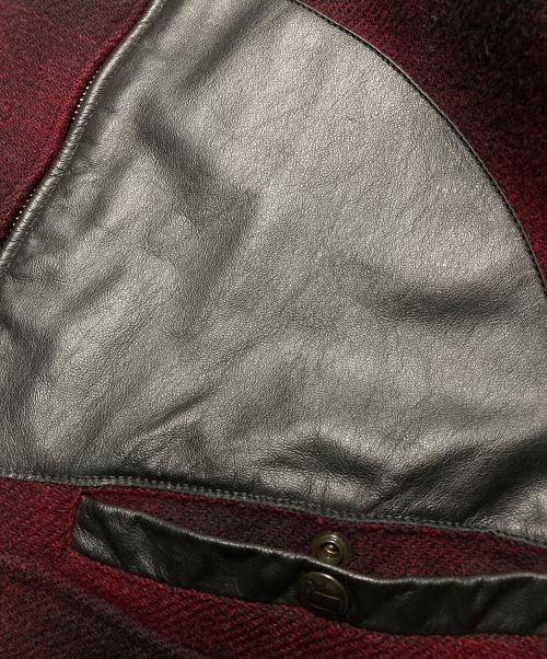 WOOLRICH WOOLEN MILLS（ウールリッチウーレンミルズ）WOOLRICH WOOLEN MILLS (ウールリッチウーレンミルズ) レザーパッチ シャドウチェック ボンバージャケット レッド サイズ:XLの古着・服飾アイテム