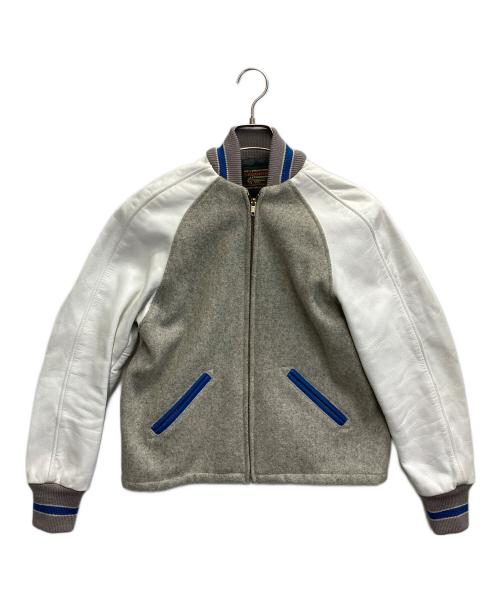 skookum（スクーカム）skookum (スクーカム) 袖レザースタジャン グレー×ホワイト サイズ:36の古着・服飾アイテム