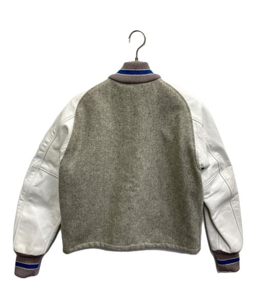 skookum（スクーカム）skookum (スクーカム) 袖レザースタジャン グレー×ホワイト サイズ:36の古着・服飾アイテム