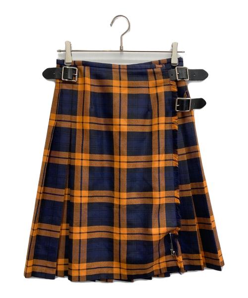O'NEIL OF DUBLIN（オニールオブダブリン）O'NEIL OF DUBLIN (オニールオブダブリン) ウールチェック ラップスカート オレンジ×ネイビー サイズ:US8の古着・服飾アイテム