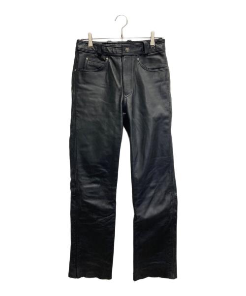 HARLEY-DAVIDSON（ハーレーダビッドソン）HARLEY-DAVIDSON (ハーレーダビッドソン) カットオフレザーパンツ ブラック×イエロー サイズ:Mの古着・服飾アイテム