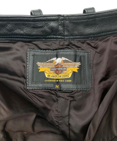 HARLEY-DAVIDSON（ハーレーダビッドソン）HARLEY-DAVIDSON (ハーレーダビッドソン) カットオフレザーパンツ ブラック×イエロー サイズ:Mの古着・服飾アイテム