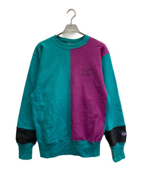 Champion（チャンピオン）Champion (チャンピオン) 90’Sバイカラースウェット パープル×グリーン サイズ:Lの古着・服飾アイテム