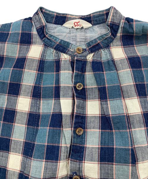 45rpm（45アールピーエム）45rpm (45アールピーエム) インディゴチェックバンドカラーシャツ ブルー サイズ:不明（記載無し）の古着・服飾アイテム