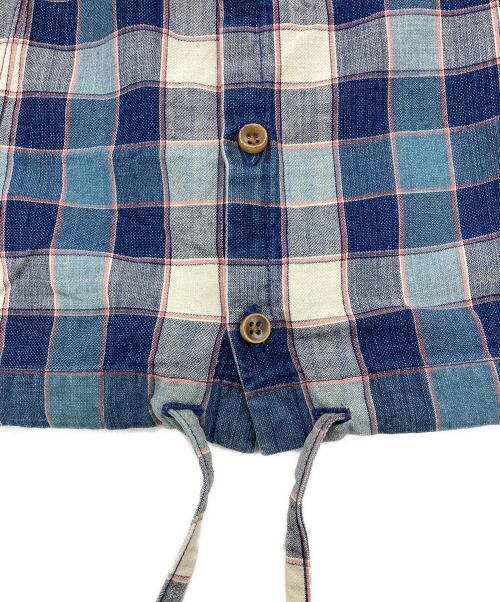 45rpm（45アールピーエム）45rpm (45アールピーエム) インディゴチェックバンドカラーシャツ ブルー サイズ:不明（記載無し）の古着・服飾アイテム