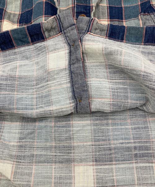 45rpm（45アールピーエム）45rpm (45アールピーエム) インディゴチェックバンドカラーシャツ ブルー サイズ:不明（記載無し）の古着・服飾アイテム