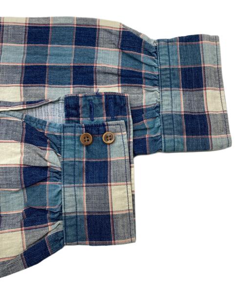 45rpm（45アールピーエム）45rpm (45アールピーエム) インディゴチェックバンドカラーシャツ ブルー サイズ:不明（記載無し）の古着・服飾アイテム