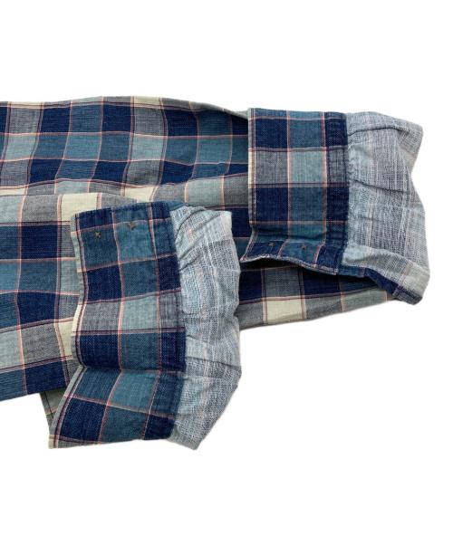 45rpm（45アールピーエム）45rpm (45アールピーエム) インディゴチェックバンドカラーシャツ ブルー サイズ:不明（記載無し）の古着・服飾アイテム