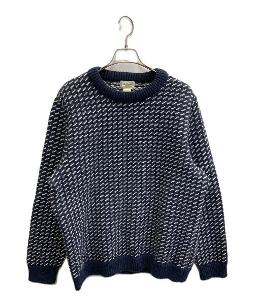 L.L.Bean（エルエルビーン）L.L.Bean (エルエルビーン) ビーンズ・クラシック・ラグ・ウール・セーター、クルーネック バーズアイ ネイビー サイズ:Lの古着・服飾アイテム