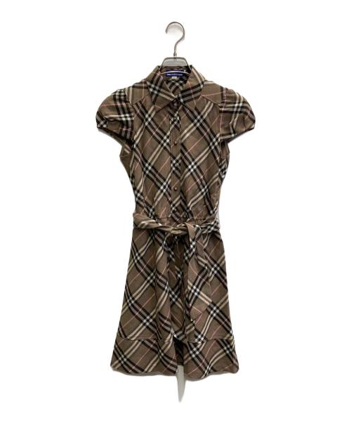 BURBERRY BLUE LABEL（バーバリー ブルー レーベル）BURBERRY BLUE LABEL (バーバリー ブルー レーベル) フレンチスリーブワンピース ブラウン サイズ:38の古着・服飾アイテム