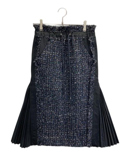 sacai（サカイ）sacai (サカイ) ミックスツイード プリーツロングスカート ネイビー サイズ:1の古着・服飾アイテム