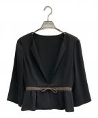 FOXEY NEWYORKフォクシーニューヨーク）の古着「リボンブラウスノーカラージャケット」｜ブラック