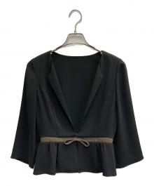 FOXEY NEWYORK（フォクシーニューヨーク）の古着「リボンブラウスノーカラージャケット」｜ブラック