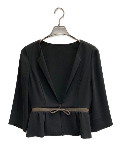 FOXEY NEWYORK（フォクシーニューヨーク）FOXEY NEWYORK (フォクシーニューヨーク) リボンブラウスノーカラージャケット ブラック サイズ:Mの古着・服飾アイテム