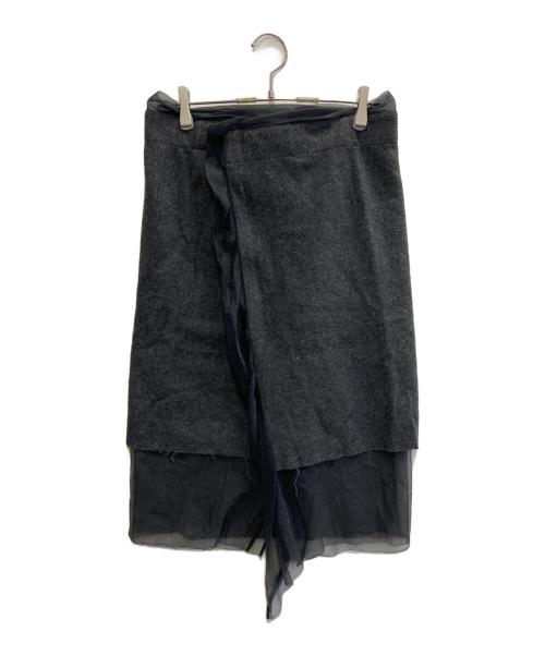 tricot COMME des GARCONS（トリココムデギャルソン）tricot COMME des GARCONS (トリココムデギャルソン) 裏地レース ウール ミドル スカート【AD2012】 グレー サイズ:Mの古着・服飾アイテム