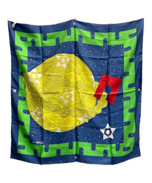 CELINE（セリーヌ）CELINE (セリーヌ) 90s 惑星柄シルクスカーフ ブルーの古着・服飾アイテム