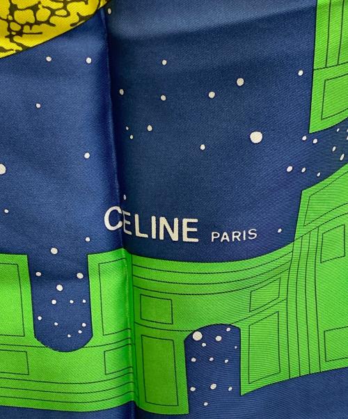 CELINE（セリーヌ）CELINE (セリーヌ) 90s 惑星柄シルクスカーフ ブルーの古着・服飾アイテム