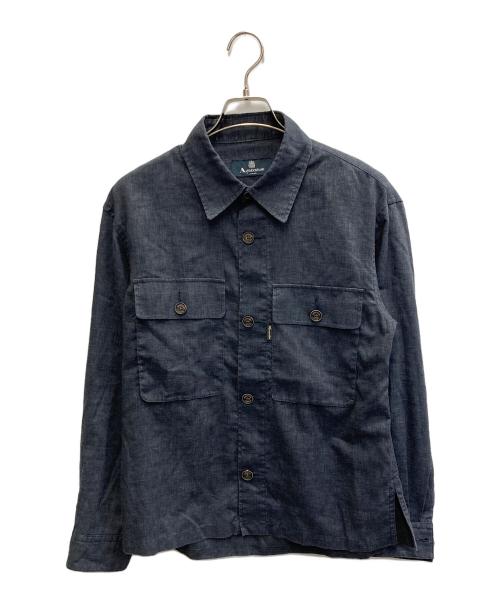 Aquascutum（アクアスキュータム）Aquascutum (アクアスキュータム) リネン混 ブッシュジャケット ネイビー サイズ:36の古着・服飾アイテム