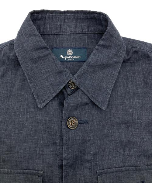 Aquascutum（アクアスキュータム）Aquascutum (アクアスキュータム) リネン混 ブッシュジャケット ネイビー サイズ:36の古着・服飾アイテム