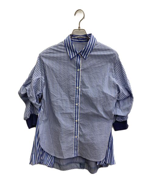 Lallia Mu（ラリア ムー）Lallia Mu (ラリア ムー) サイドプリーツストライプシャツ ブルー サイズ:38の古着・服飾アイテム