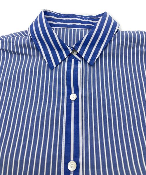 Lallia Mu（ラリア ムー）Lallia Mu (ラリア ムー) サイドプリーツストライプシャツ ブルー サイズ:38の古着・服飾アイテム