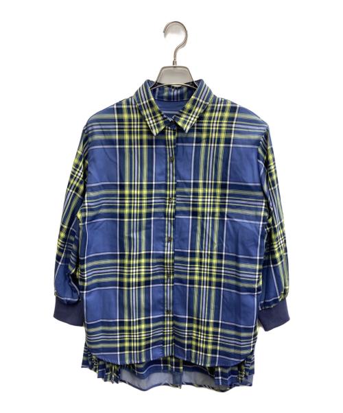 Lallia Mu（ラリア ムー）Lallia Mu (ラリア ムー) サイドプリーツチェックシャツ ブルー×グリーン サイズ:38の古着・服飾アイテム