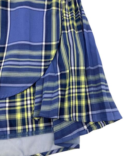 Lallia Mu（ラリア ムー）Lallia Mu (ラリア ムー) サイドプリーツチェックシャツ ブルー×グリーン サイズ:38の古着・服飾アイテム