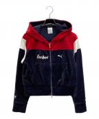 masu×PUMAエムエーエスユー×プーマ）の古着「T7 SHORT TRACK HOODIE」｜ネイビー×レッド